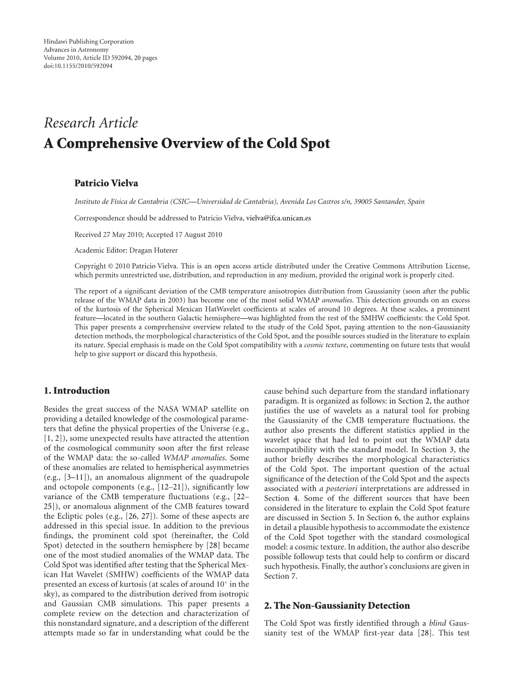 Research Article a Comprehensive Overview of the Cold Spot