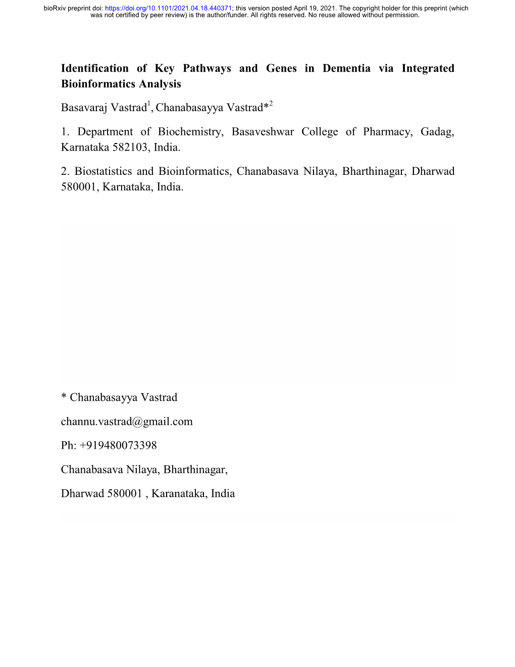 Identification of Key Pathways and Genes in Dementia Via Integrated Bioinformatics Analysis