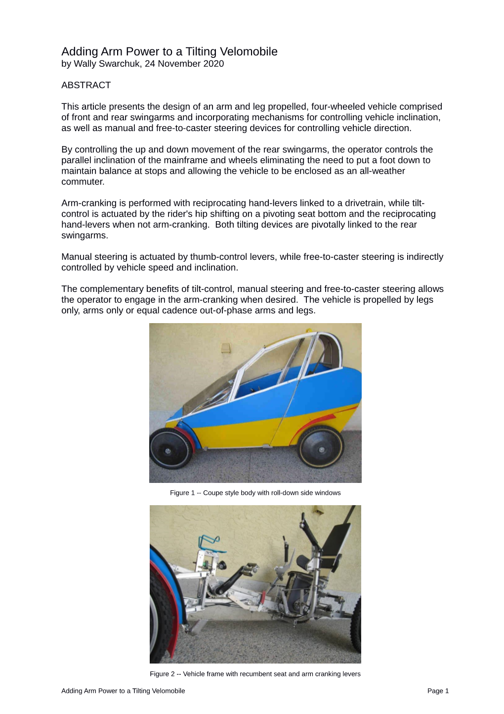 Adding Arm Power to a Tilting Velomobile by Wally Swarchuk, 24 November 2020