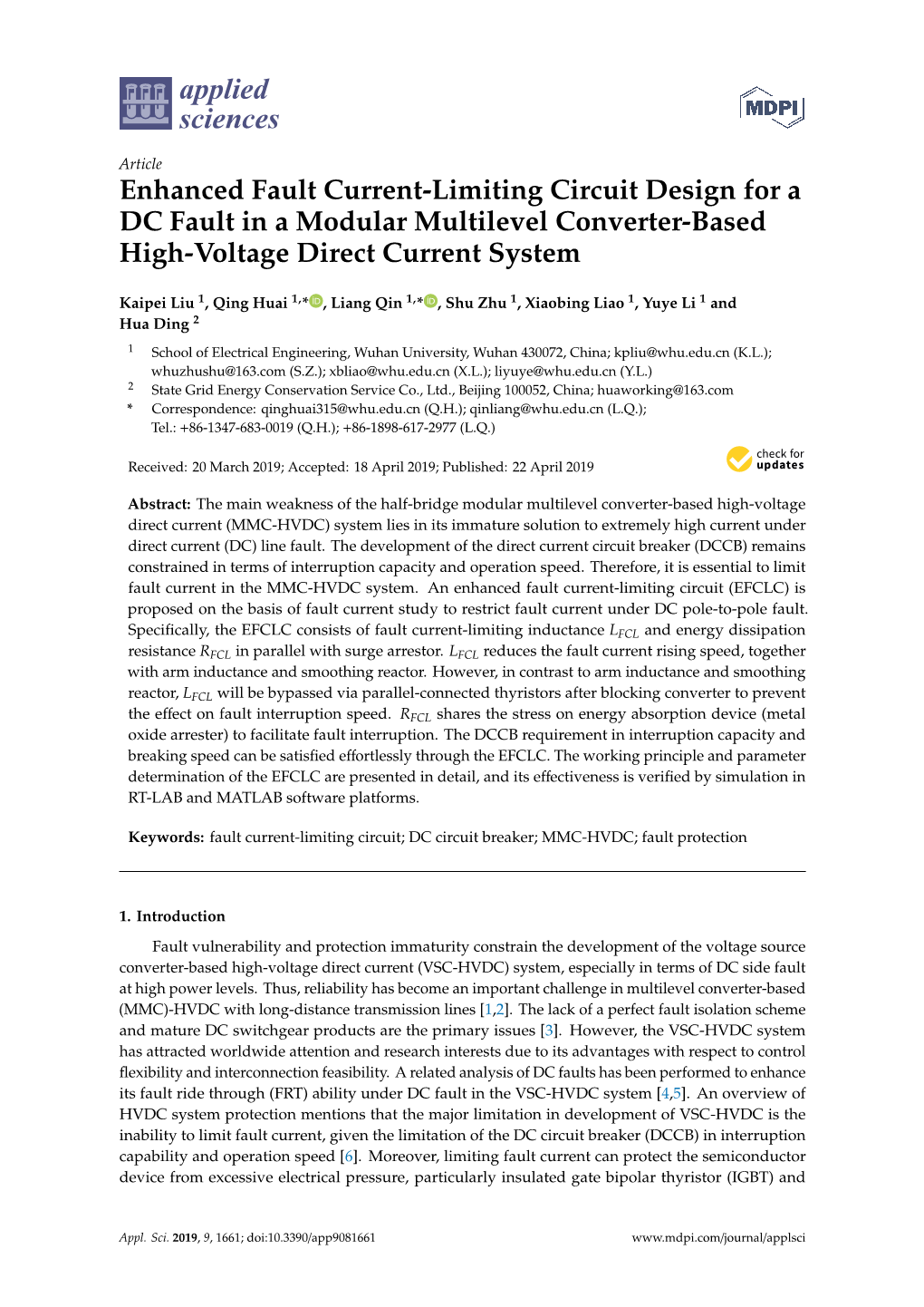 Enhanced Fault Current-Limiting Circuit Design for a DC Fault in a Modular Multilevel Converter-Based High-Voltage Direct Current System
