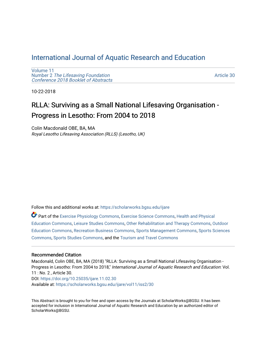 RLLA: Surviving As a Small National Lifesaving Organisation - Progress in Lesotho: from 2004 to 2018