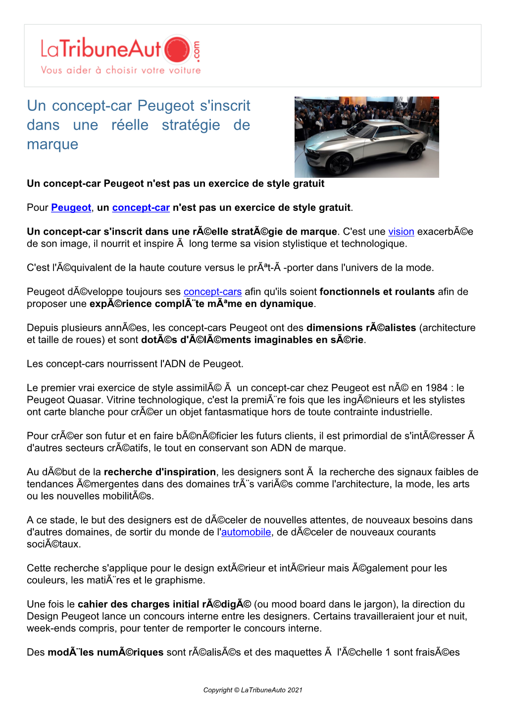 Un Concept-Car Peugeot S'inscrit Dans Une Réelle Stratégie De Marque