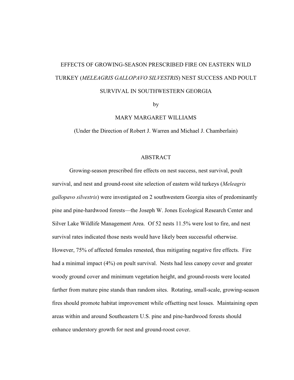 Effects of Growing-Season Prescribed Fire on Eastern Wild