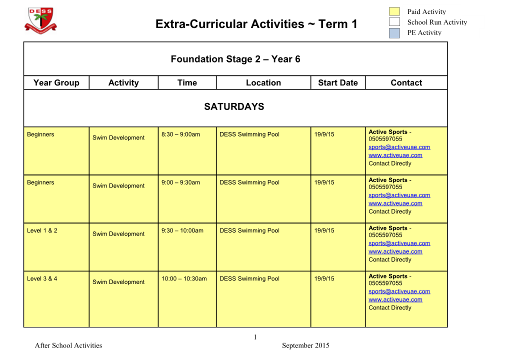 After School Activities Term 3