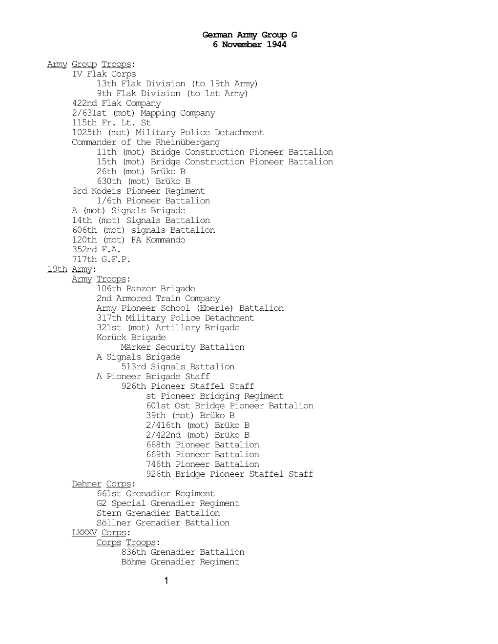 German Army Group G, 6 November 1944