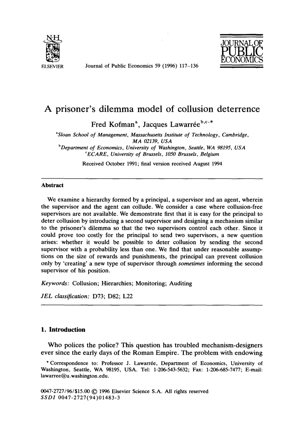 PUBLIC ECONOMICS ELSEVIER Journal of Public Economics 59 (1996) 117-136