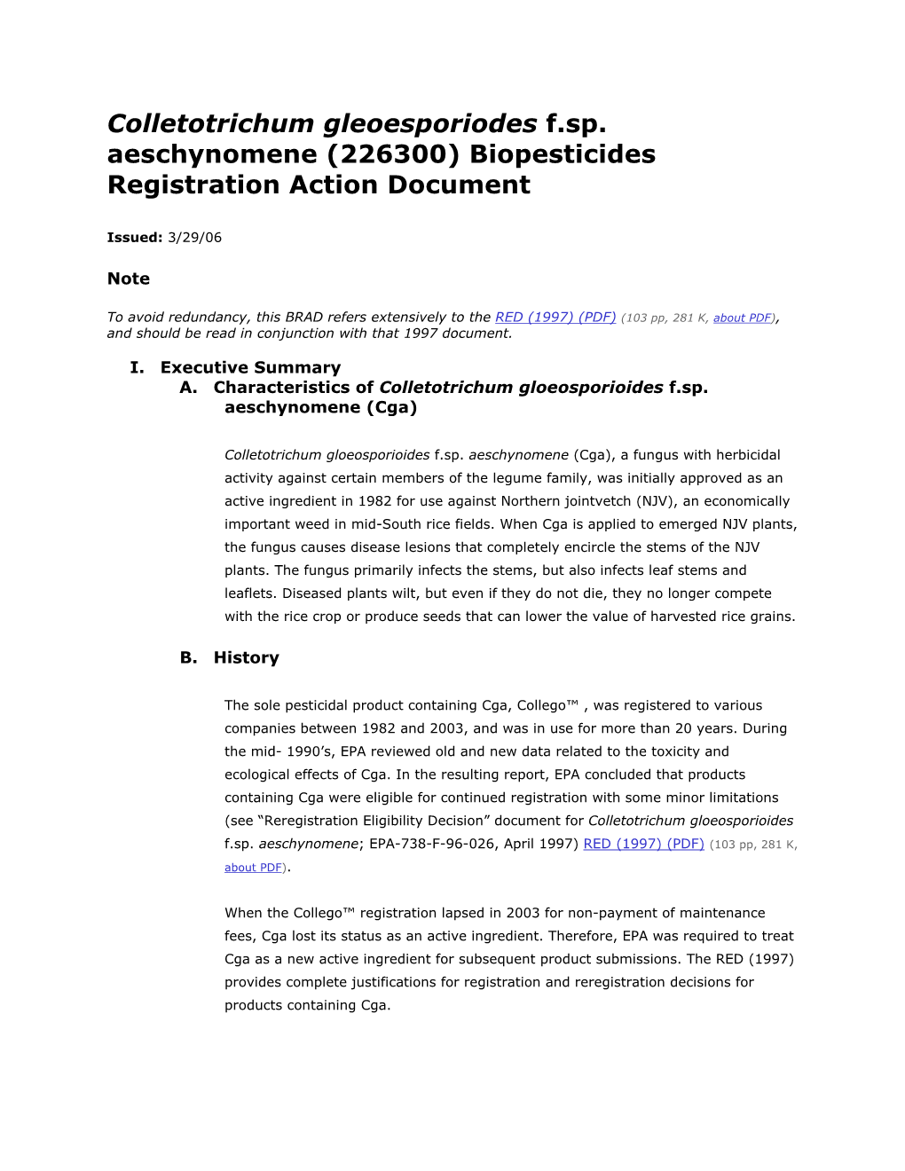 Technical Document for Colletotrichum Gloeosporioides F.Sp