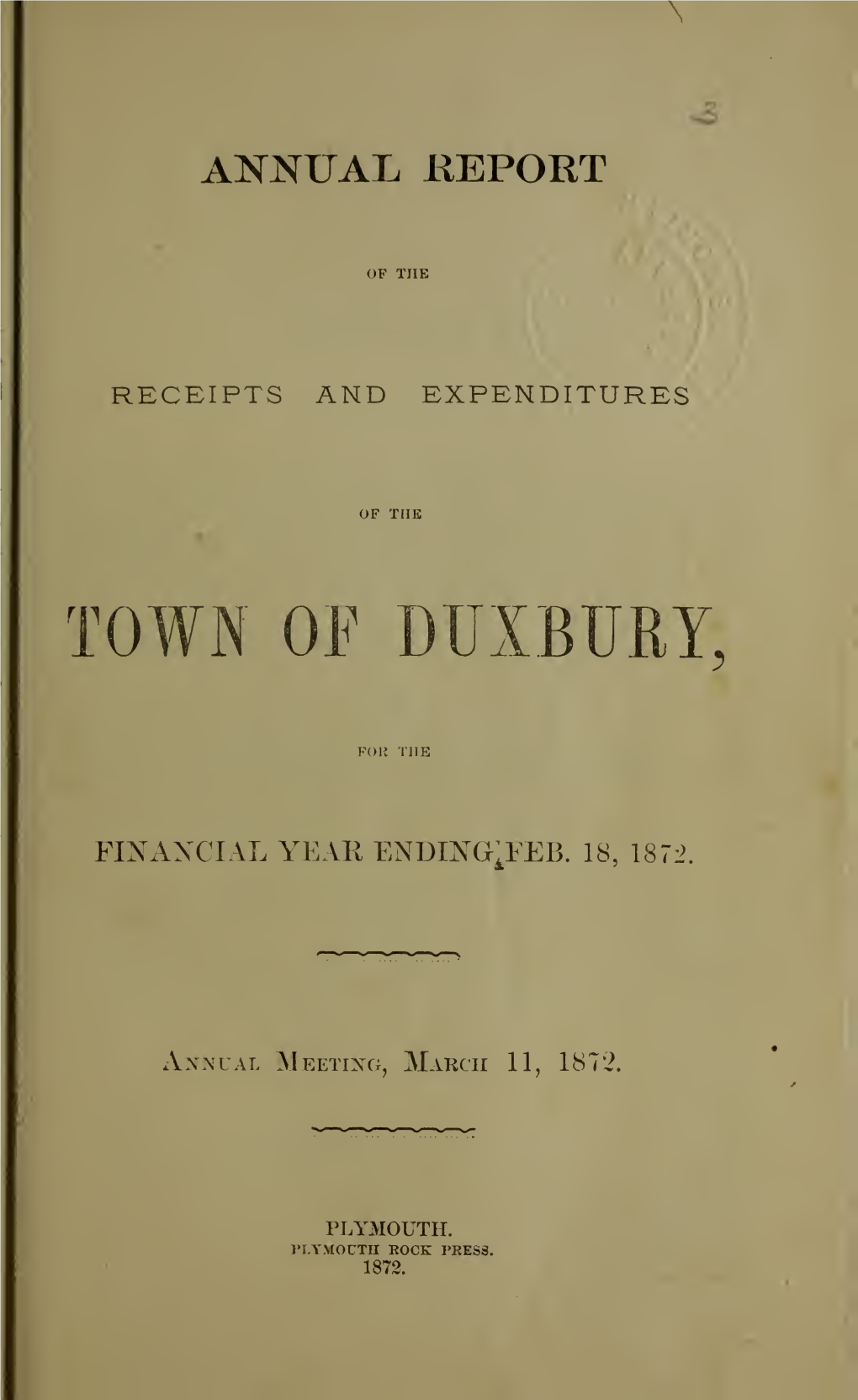 Annual Report for the Town of Duxbury for the Year Ending