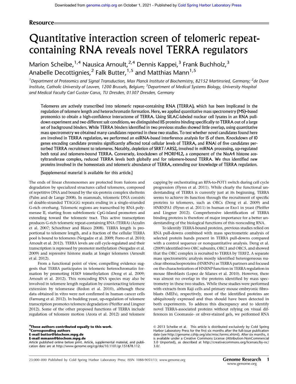 Containing RNA Reveals Novel TERRA Regulators