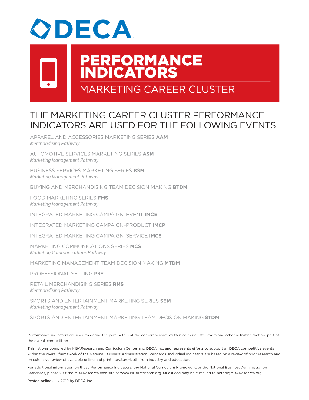 Performance Indicators Marketing Career Cluster