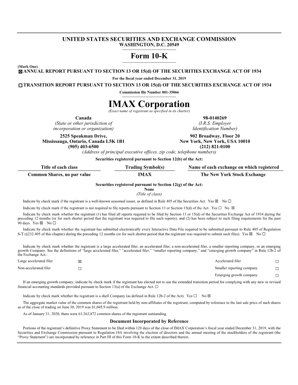 2019 Annual Report on Form 10-K