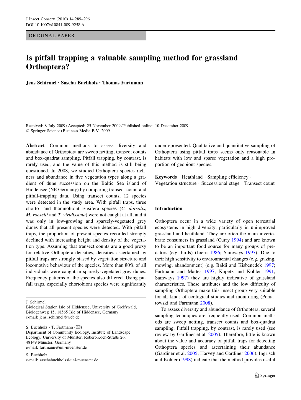 Is Pitfall Trapping a Valuable Sampling Method for Grassland Orthoptera?