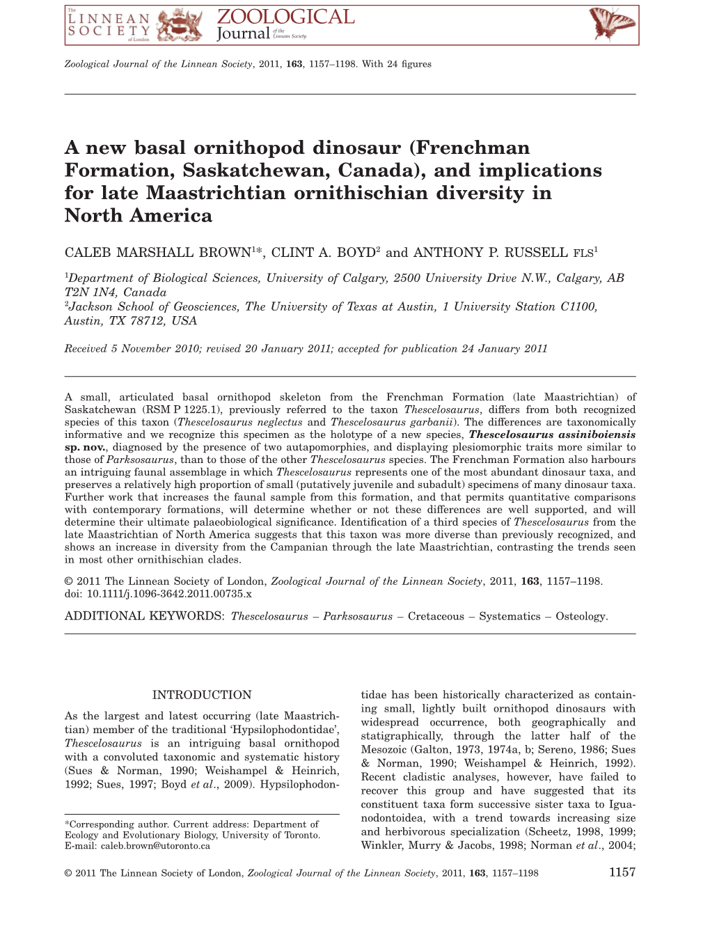 A New Basal Ornithopod Dinosaur (Frenchman Formation, Saskatchewan, Canada), and Implications for Late Maastrichtian Ornithischian Diversity In