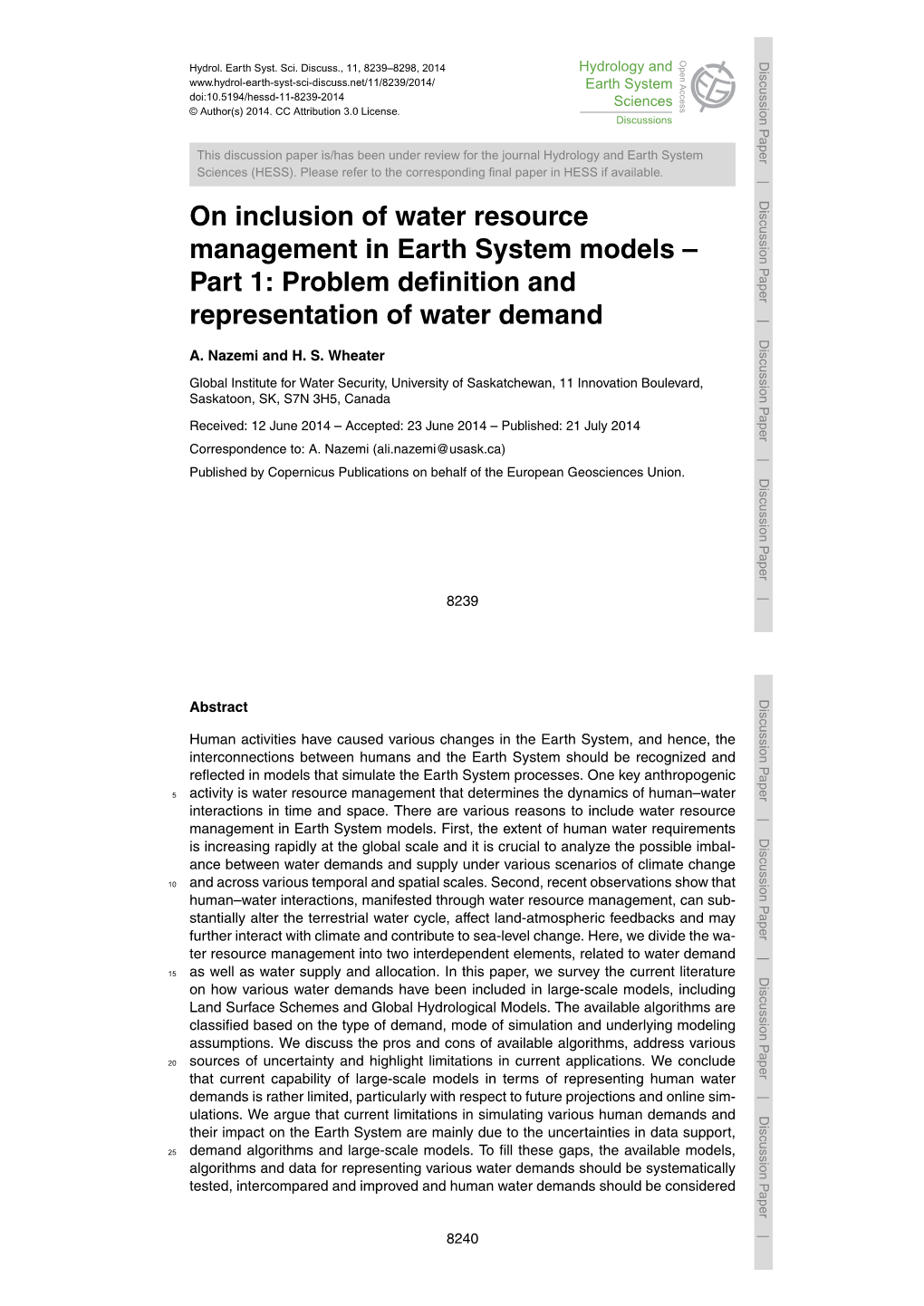 On Inclusion of Water Resource Management in Earth System Models – Part 1: Problem Definition and Representation of Water Dema