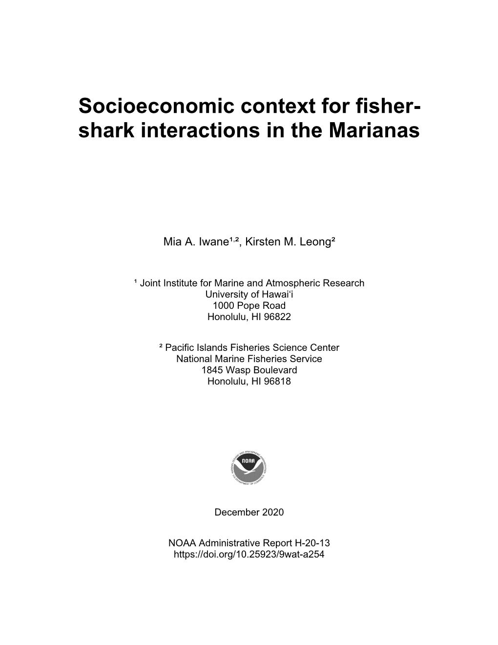 Socioeconomic Context for Fisher-Shark Interactions in the Marianas
