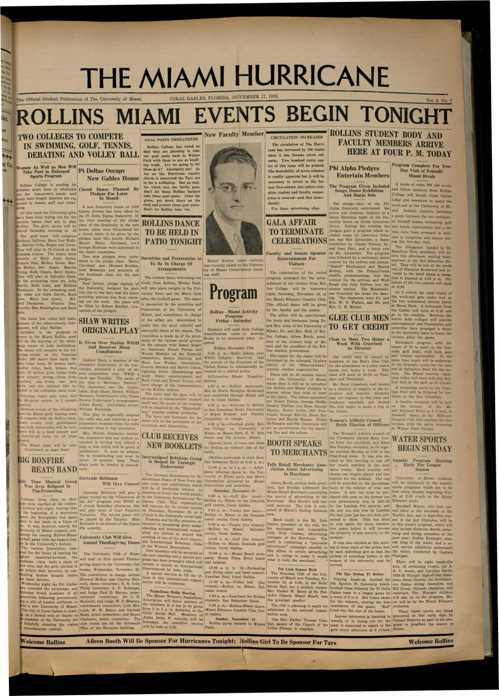 Rollins Miami Events Begin Tonight