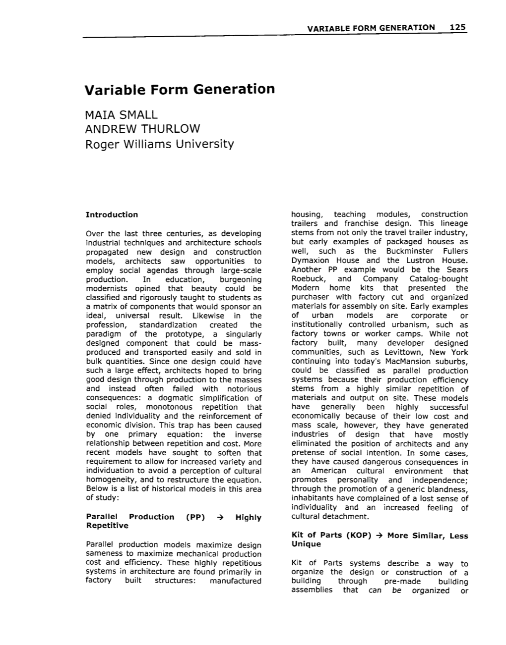 Variable Form Generation 125