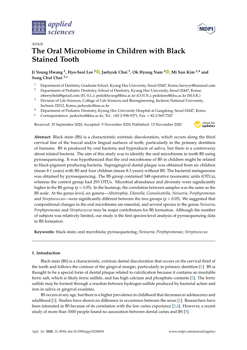 The Oral Microbiome in Children with Black Stained Tooth