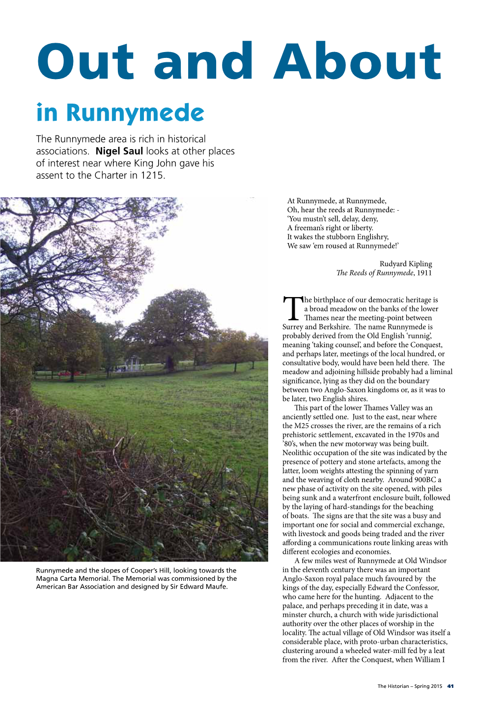 Out and About in Runnymede the Runnymede Area Is Rich in Historical Associations