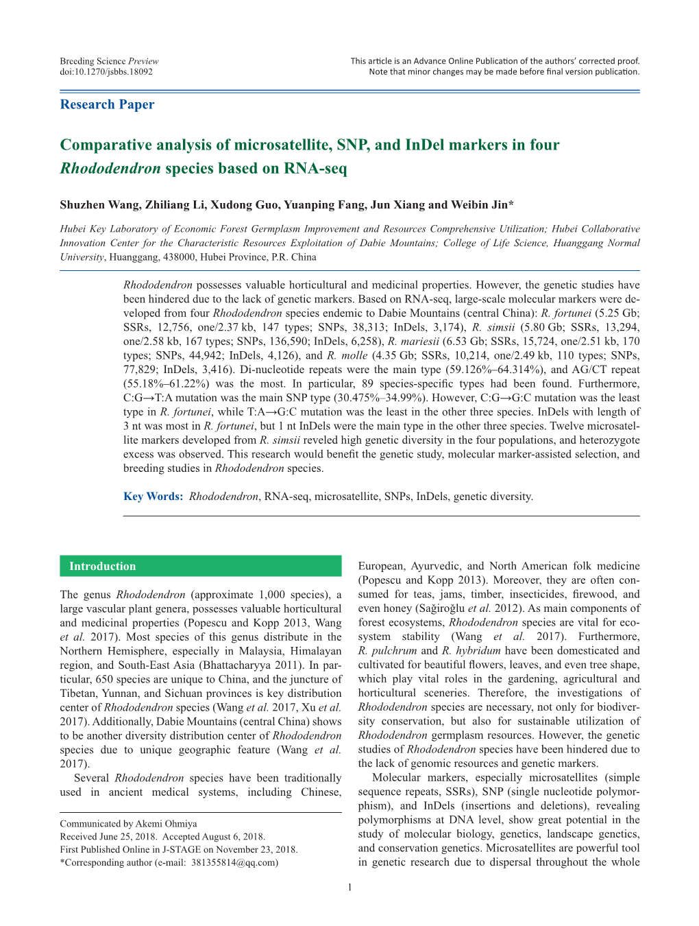 Comparative Analysis of Microsatellite, SNP, and Indel Markers in Four Rhododendron Species Based on RNA-Seq