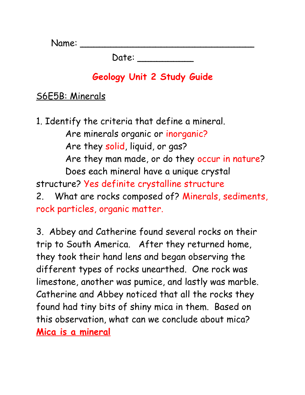 Geology Unit 2 Study Guide