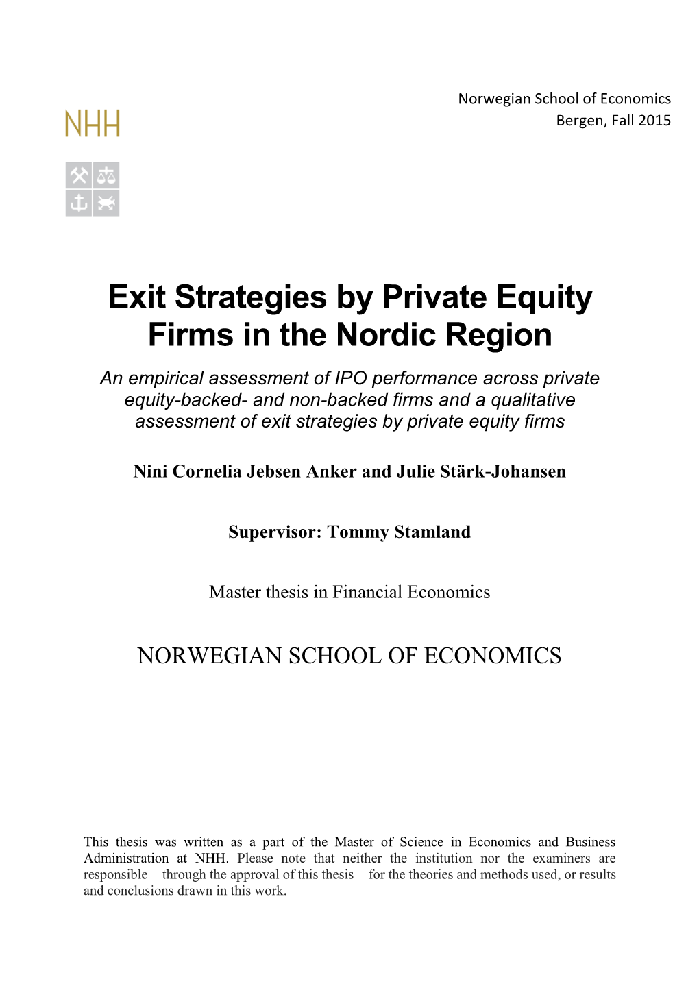 Exit Strategies by Private Equity Firms in the Nordic Region