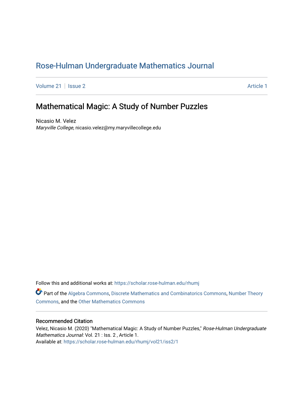 Mathematical Magic: a Study of Number Puzzles