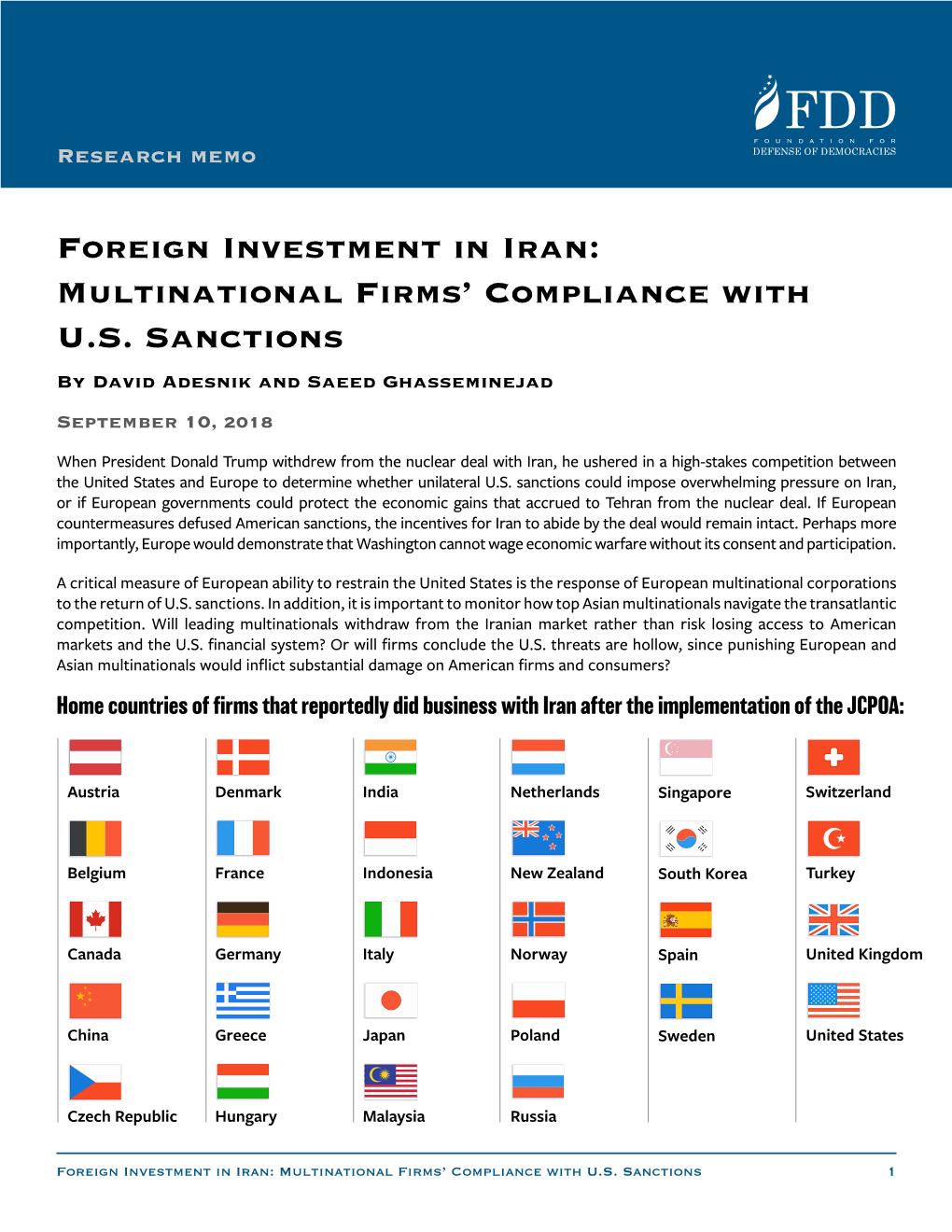 Foreign Investment in Iran: Multinational Firms' Compliance