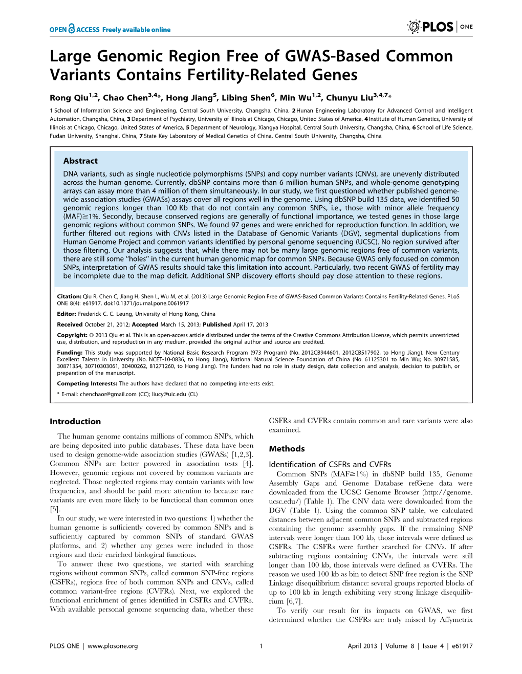 Large Genomic Region Free of GWAS-Based Common Variants Contains Fertility-Related Genes