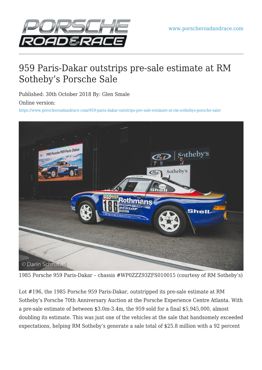 959 Paris-Dakar Outstrips Pre-Sale Estimate at RM Sotheby's Porsche Sale