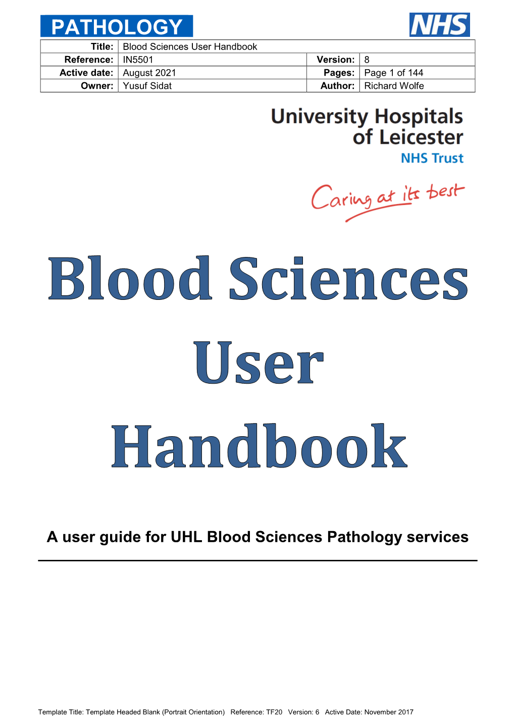 A User Guide for UHL Blood Sciences Pathology Services