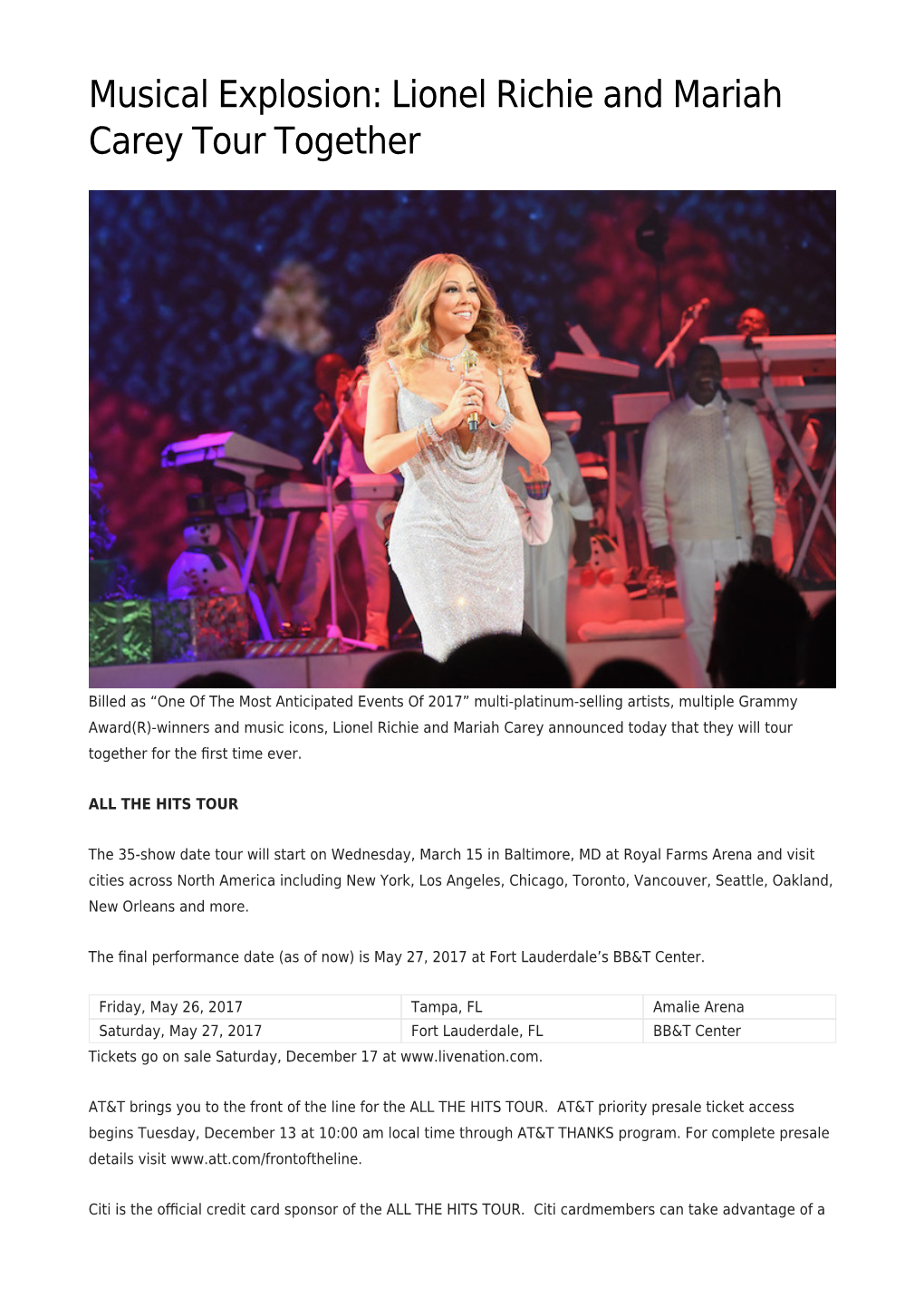 Musical Explosion: Lionel Richie and Mariah Carey Tour Together