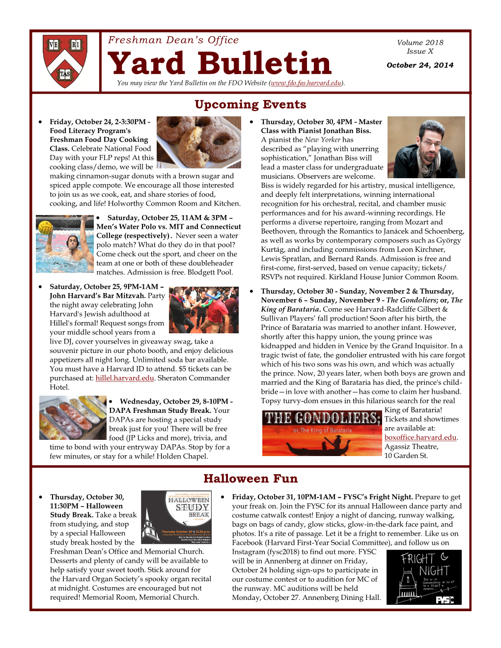 Yard Bulletin October 24, 2014 You May View the Yard Bulletin on the FDO Website (