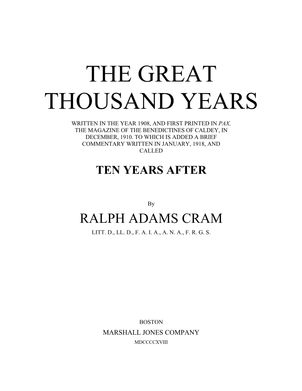 The Great Thousand Years