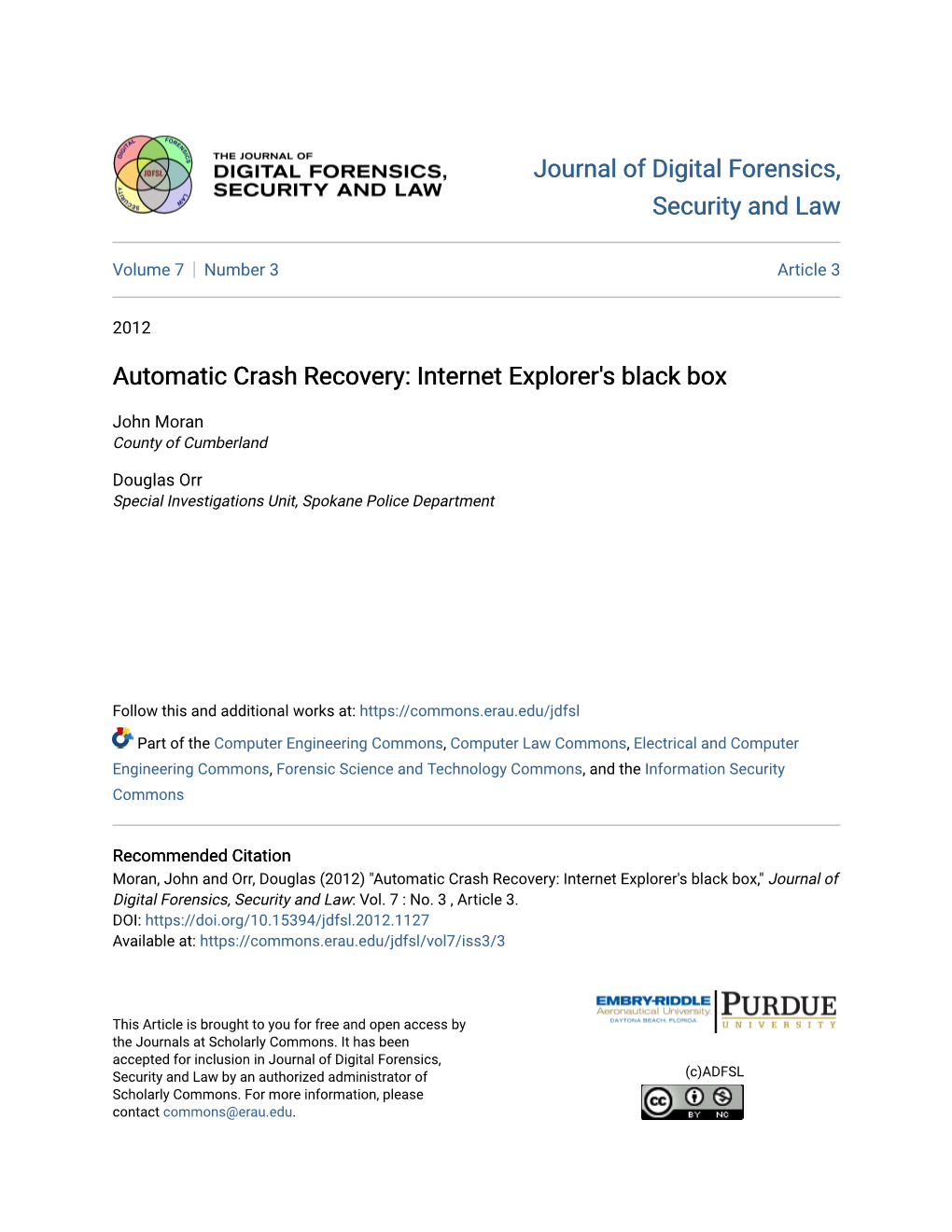 Automatic Crash Recovery: Internet Explorer's Black Box