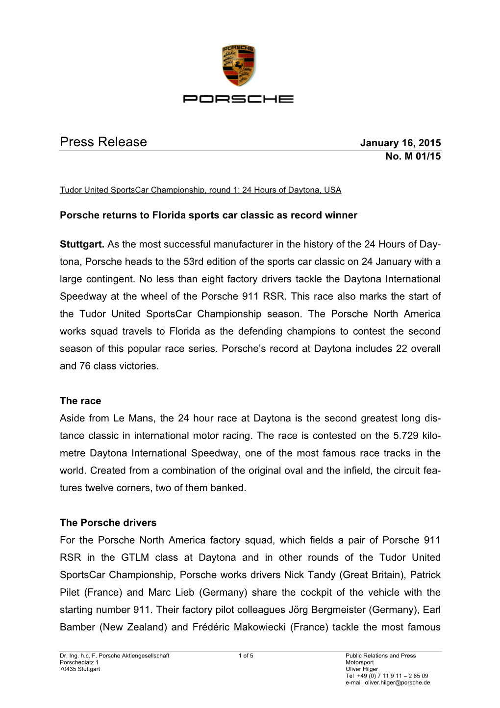 Press Release January 16, 2015 No