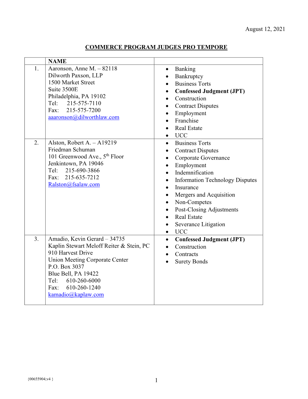 August 12, 2021 1 COMMERCE PROGRAM JUDGES PRO