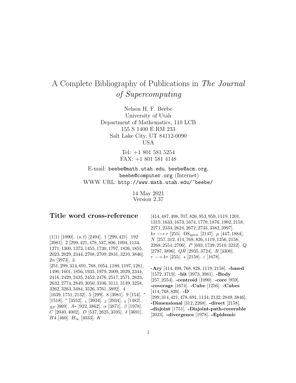 A Complete Bibliography of Publications in the Journal of Supercomputing