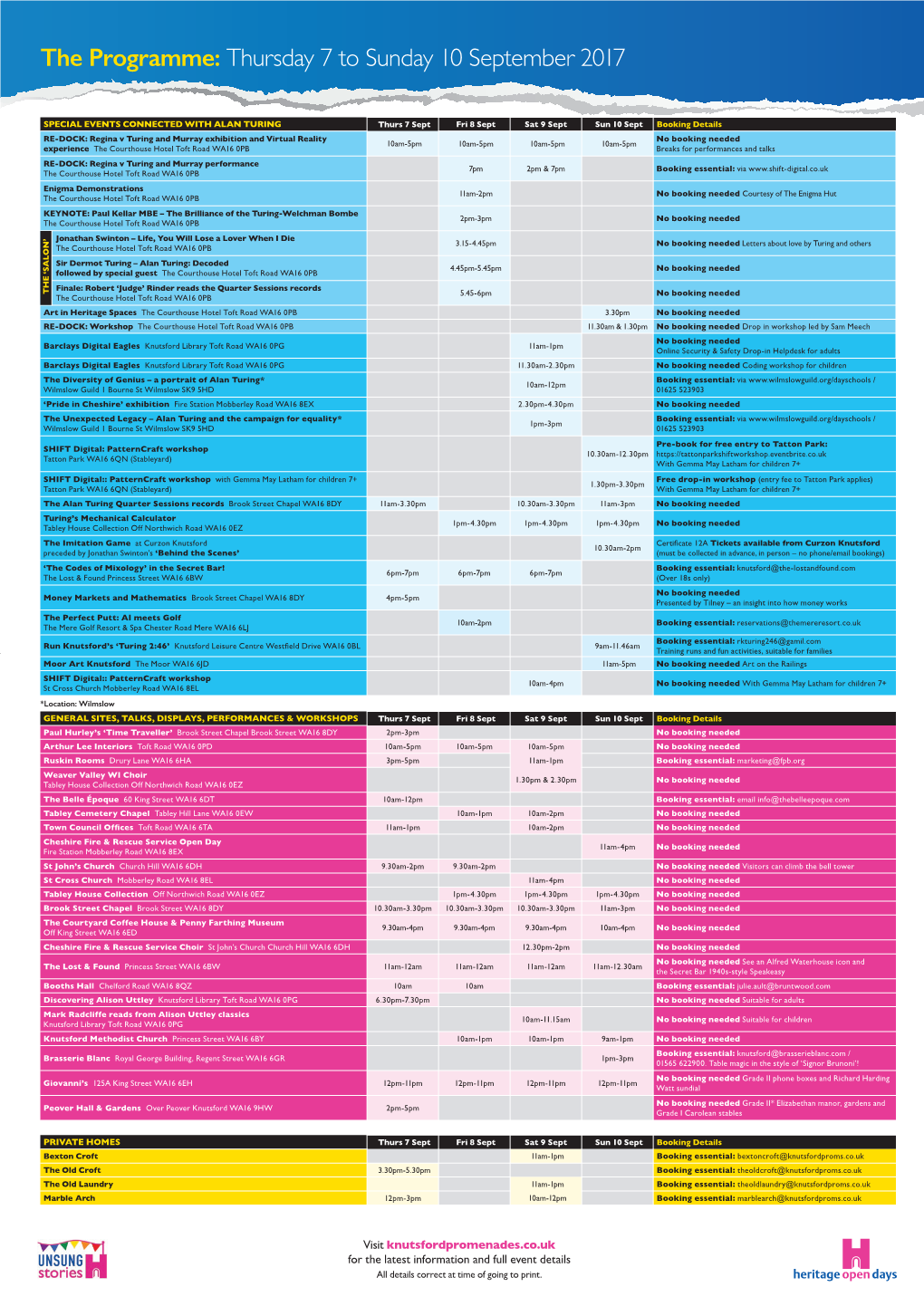 The Programme: Thursday 7 to Sunday 10 September 2017