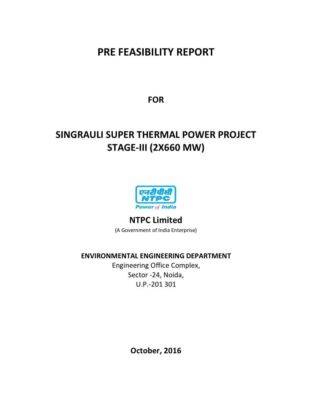 Pre Feasibility Report for Singrauli Super Thermal Power Project Stage-Iii