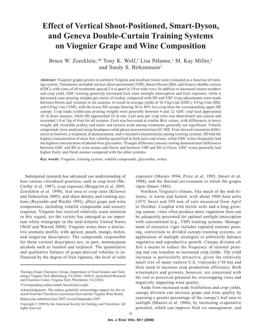 Viognier, Effect of Training System on Fruit and Wine Quality