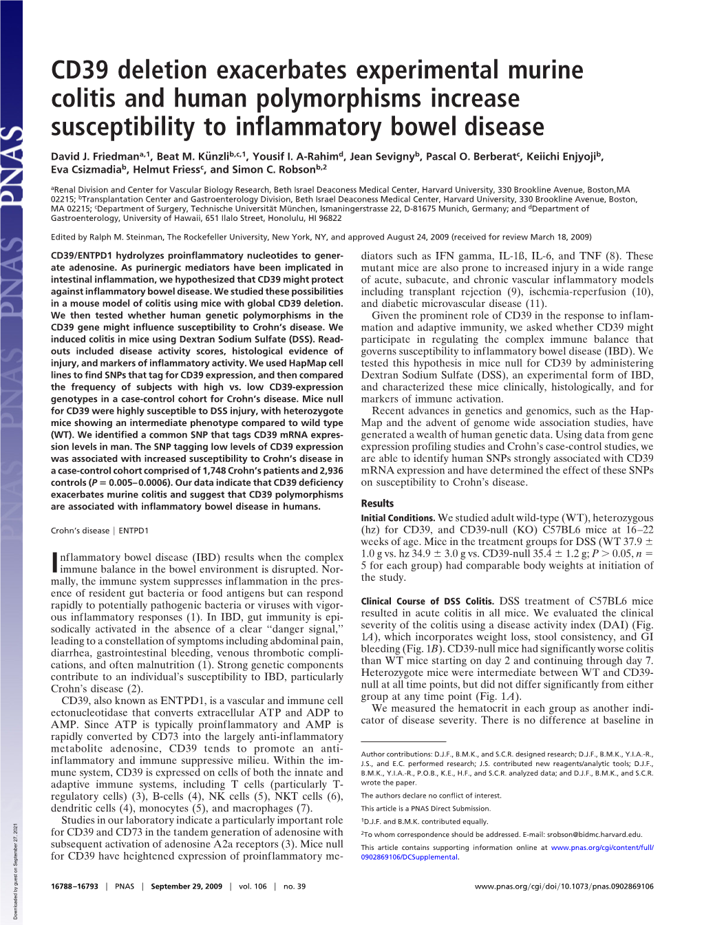 CD39 Deletion Exacerbates Experimental Murine Colitis and Human Polymorphisms Increase Susceptibility to Inflammatory Bowel Disease