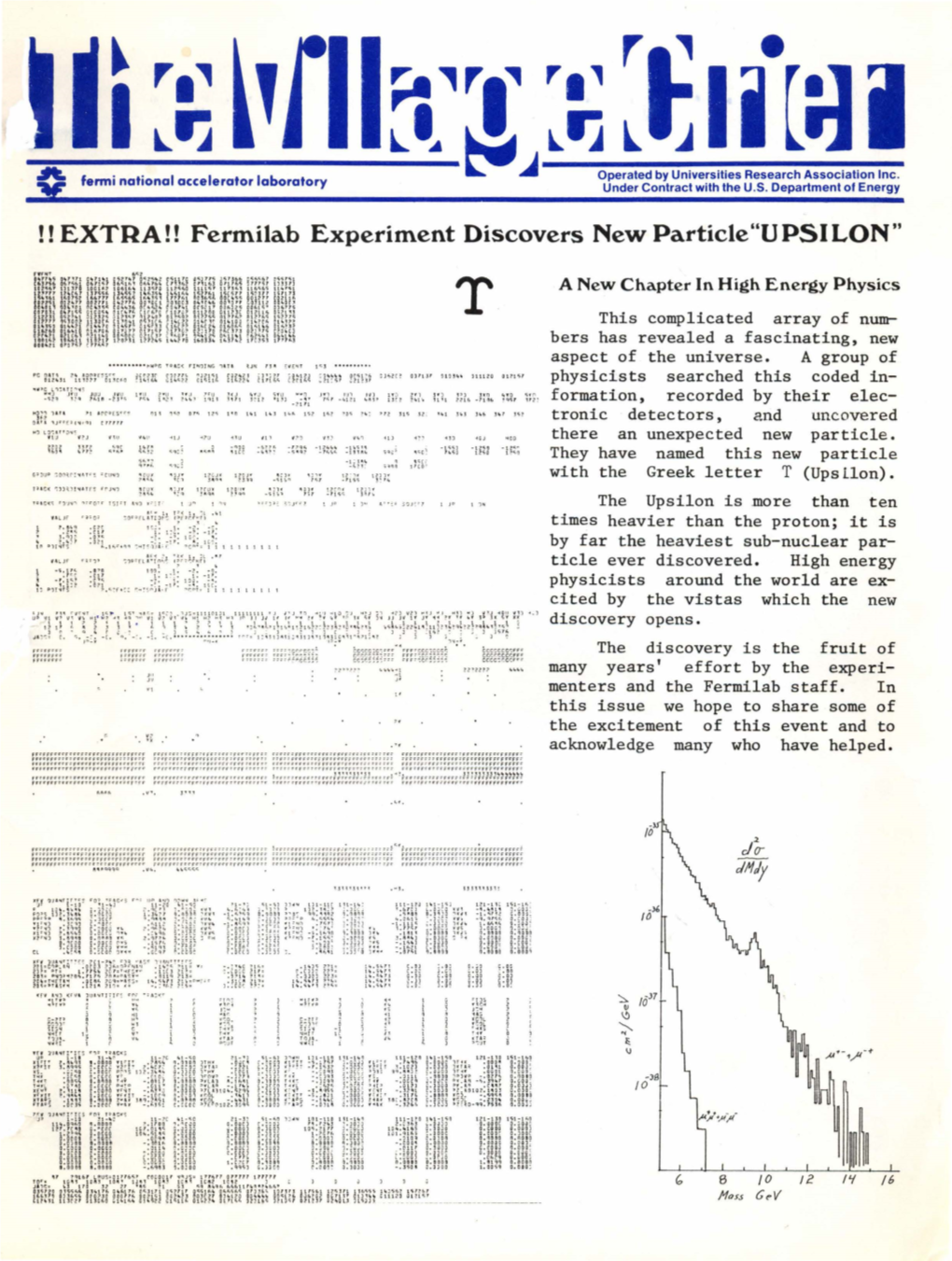 ! ! EXTRA!! Fermilab Experiment Discovers New Particle "UPSILON"