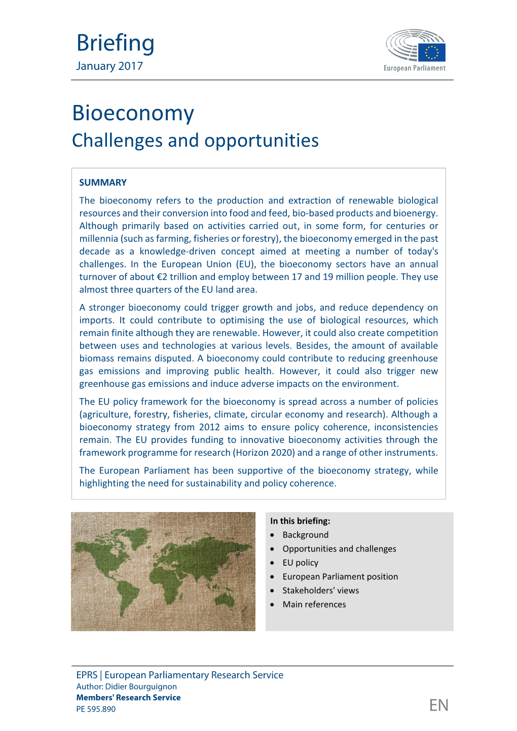 Bioeconomy Challenges and Opportunities