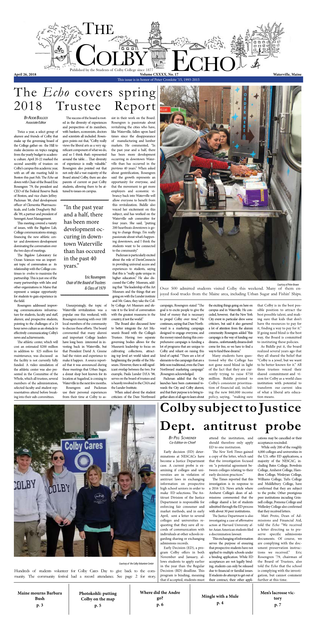 THE the Echo Covers Spring 2018 Trustee Report Colby Subject To