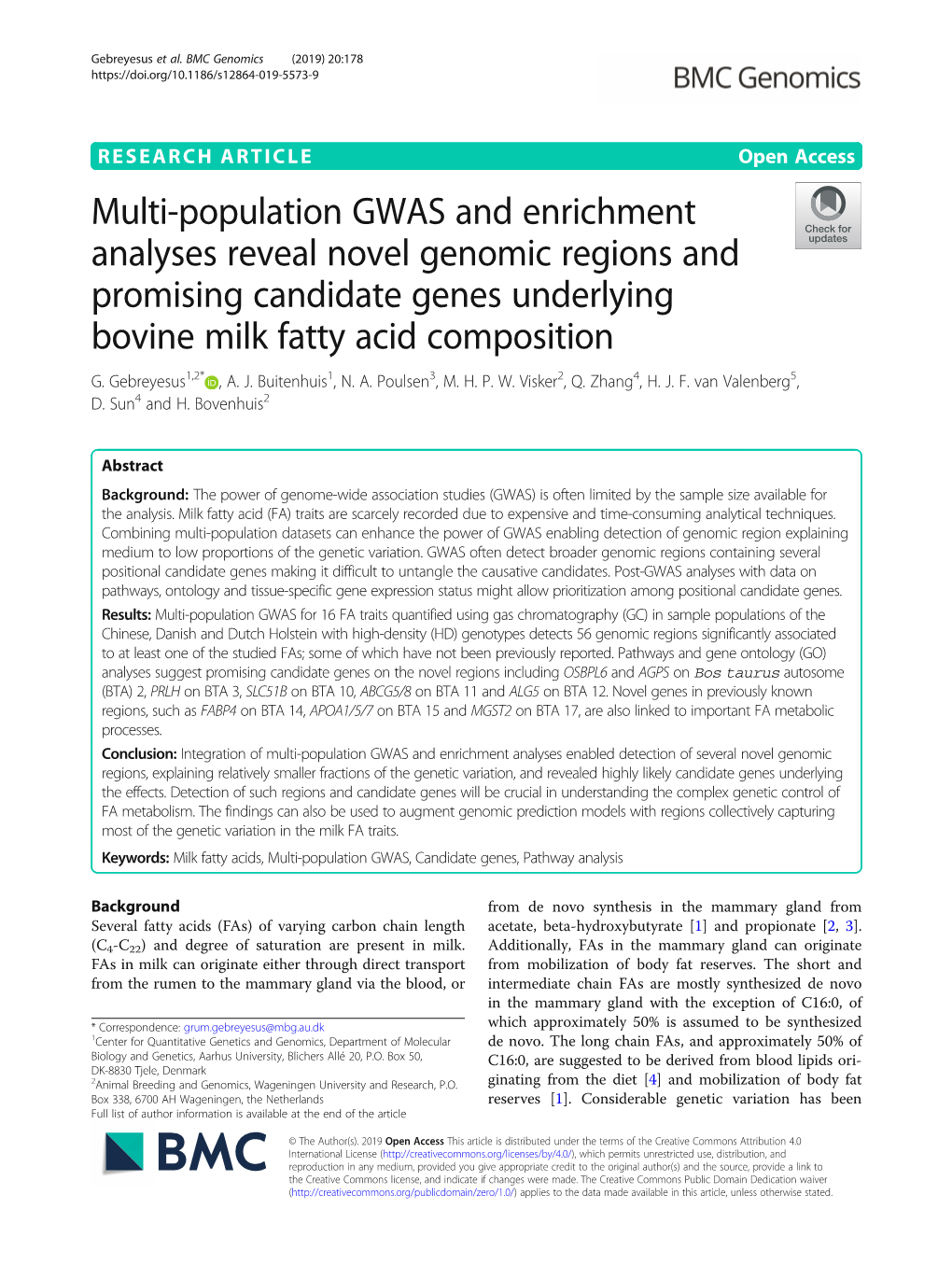 Multi-Population GWAS and Enrichment Analyses Reveal Novel Genomic Regions and Promising Candidate Genes Underlying Bovine Milk Fatty Acid Composition G