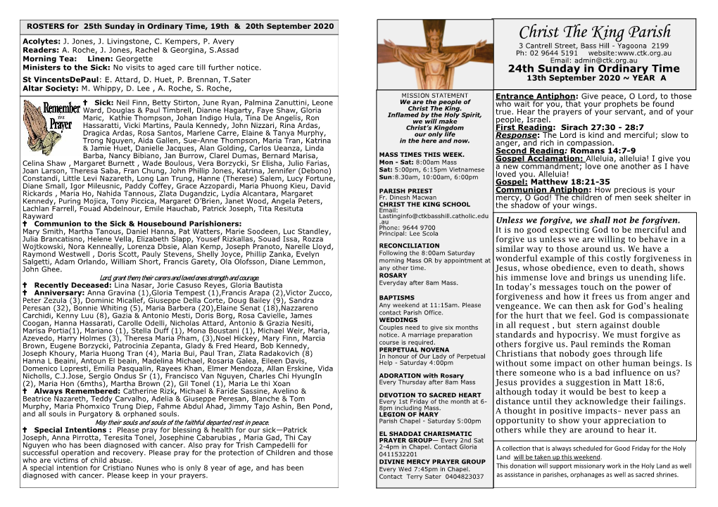 Christ the King Parish 3 Cantrell Street, Bass Hill - Yagoona 2199 Readers: A