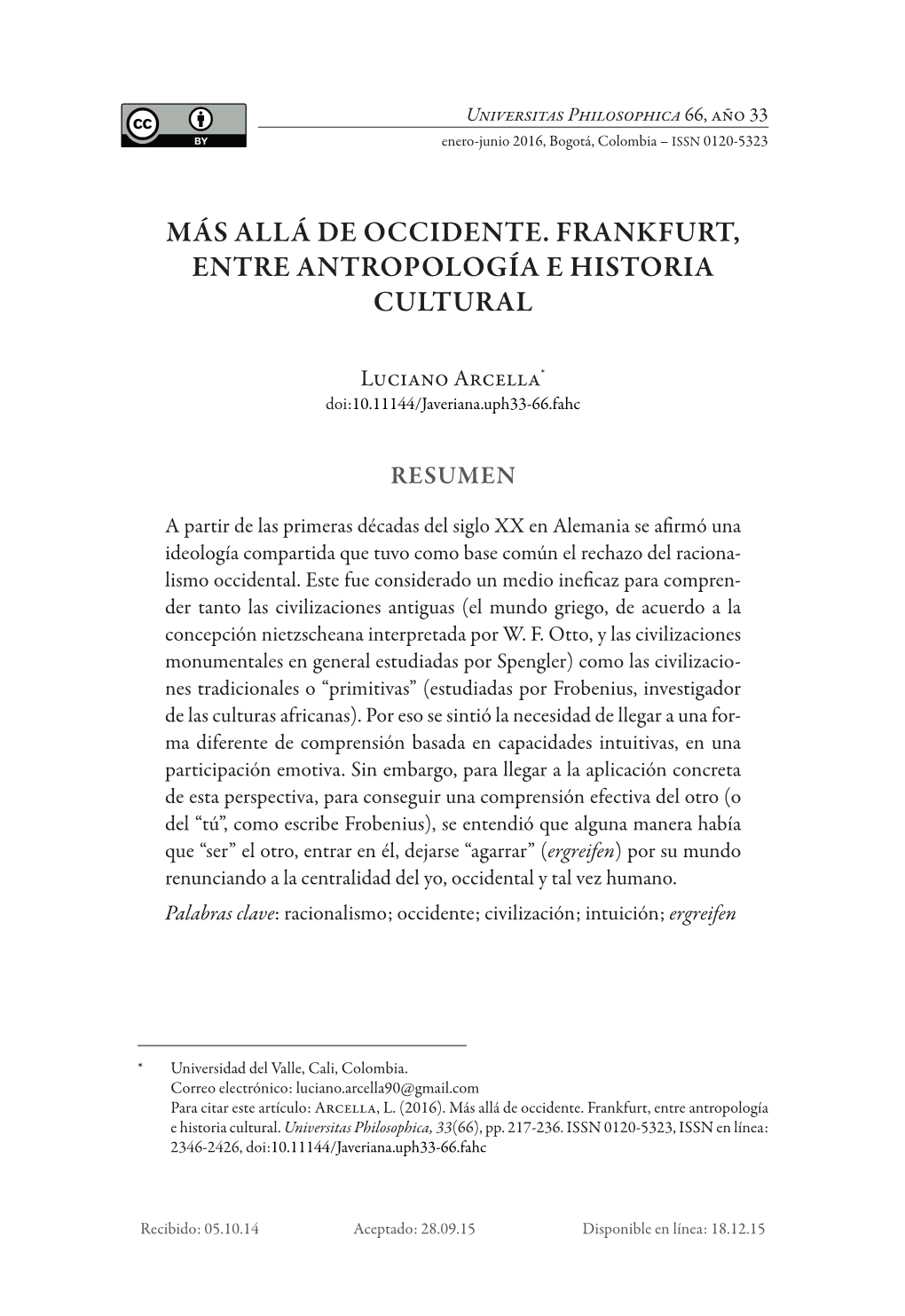 Más Allá De Occidente. Frankfurt, Entre Antropología E Historia Cultural