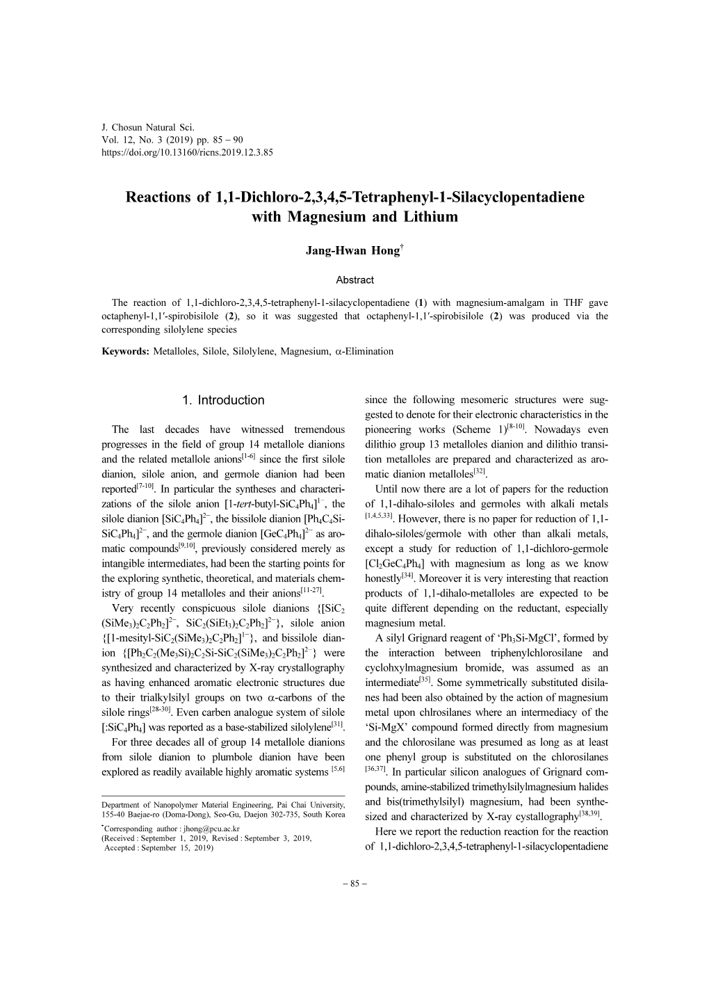 Reactions of 1,1-Dichloro-2,3,4,5-Tetraphenyl-1-Silacyclopentadiene with Magnesium and Lithium