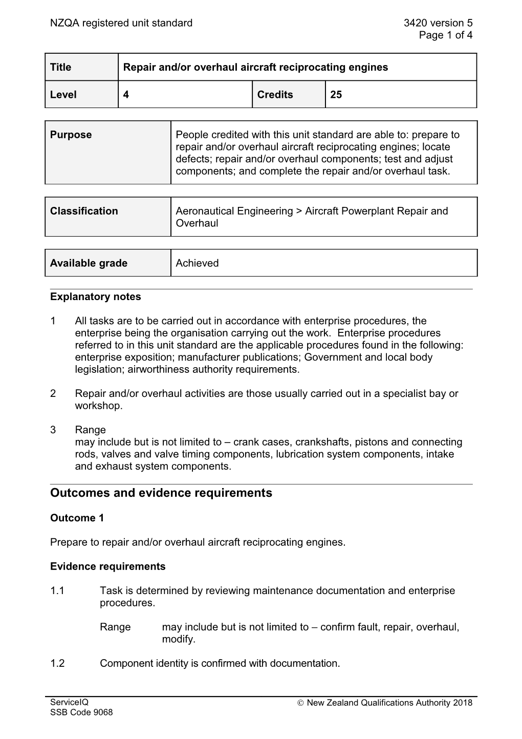 3420 Repair And/Or Overhaul Aircraft Reciprocating Engines